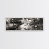 Woodland Creek Flow, Sepia Landscape Scene, Peaceful Forest Art, Canvas Print, Autumn Wall Decor, Rustic Living Room Artwork