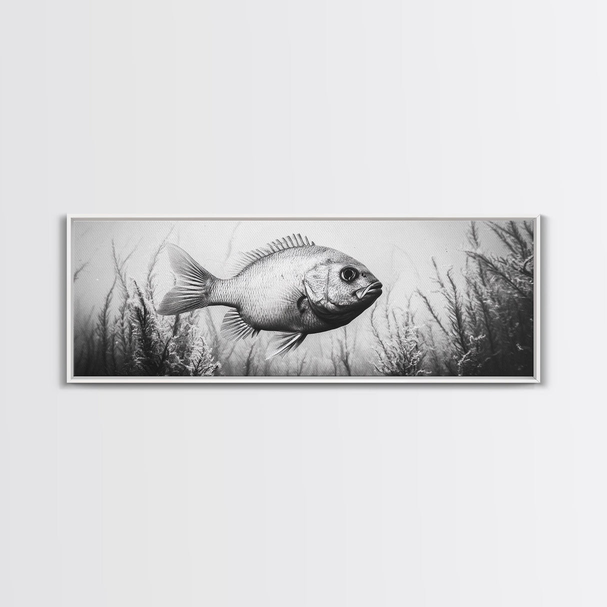 Underwater Fish, Aquatic Life, Marine Habitat, Ocean Depth, Framed Canvas Print, Bathroom Wall Art, Minimalist Nature Art, Sea Creature Decor