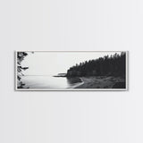 Forest Cliffs, Quiet Bay, Monochrome Coast, Canvas Print, Nature Photography, Modern Rustic Wall Art, Entryway or Office Decor