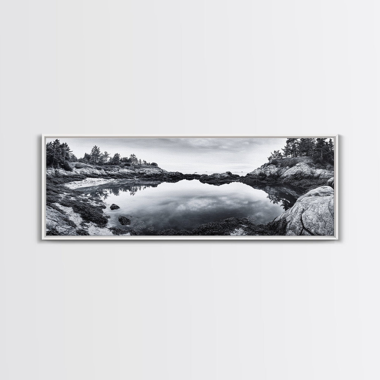 Coastal Reflections, Tide Pool, Rocky Shoreline, Framed Canvas Print, Seaside Nature Art, Minimalist Coastal Decor, Zen Bathroom Art