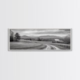 Mountain Valley, Country Road, Rural Home, Framed Canvas Print, Farmhouse Wall Art, Living Room Decor, Autumn Country Landscape