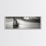 Sailboat, Ocean Horizon, Dramatic Sky, Framed Canvas Print, Nautical Wall Art, Minimalist Office Decor, Ocean Lover Photography