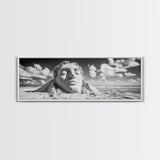 Sand Sculpture Head, Beach Goddess, Coastal Calm, Surreal Beauty, Framed Canvas Print, Modern Wall Art, Living Room Decor, Minimalist Art