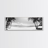 Tropical Beach Scene, Palm Tree Horizon, Ocean Serenity, Island Life, Framed Canvas Print, Coastal Wall Art, Living Room Decor, Minimalist Vibe