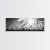 Windy Grass Field, Sunlit Sky, Nature Movement, Prairie Glow, Framed Canvas Print, Fall Wall Art, Living Room Decor, Boho Rustic Aesthetic