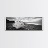 Shell on Shore, Monochrome Coastal, Canvas Print, Boho Wall Art, Bathroom Wall Decor, Natural Beach Aesthetic, Ocean Inspired Art