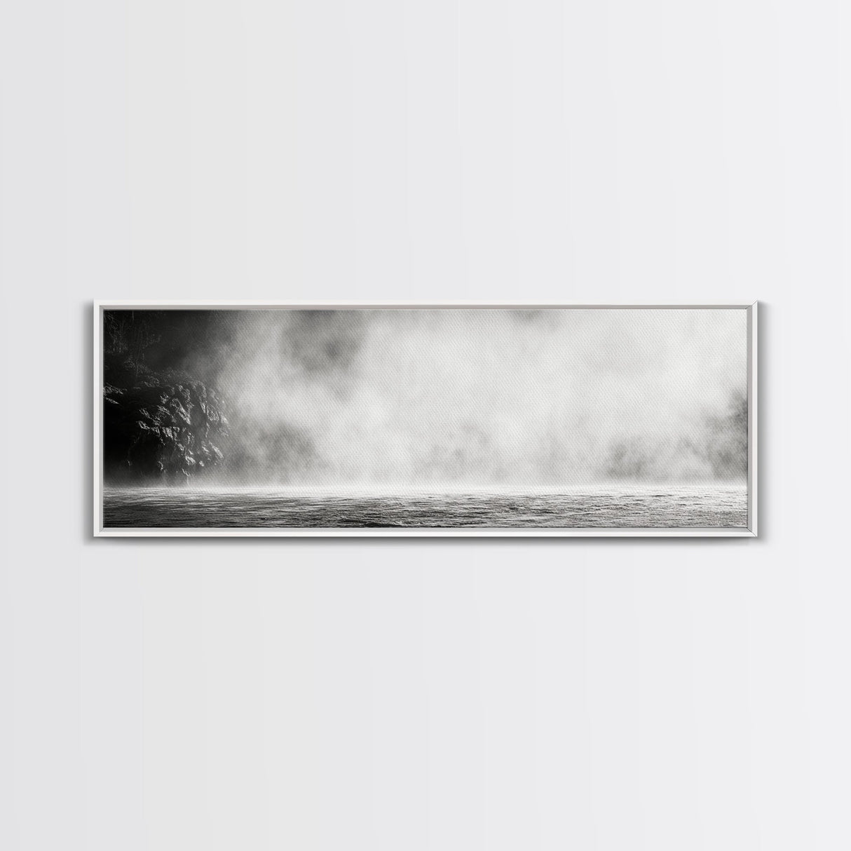 Waterfall Mist Scene, Nature Wall Decor, Canvas Print, Modern Minimalist Art, Neutral Tones, Living Room Wall Art, Black White Landscape