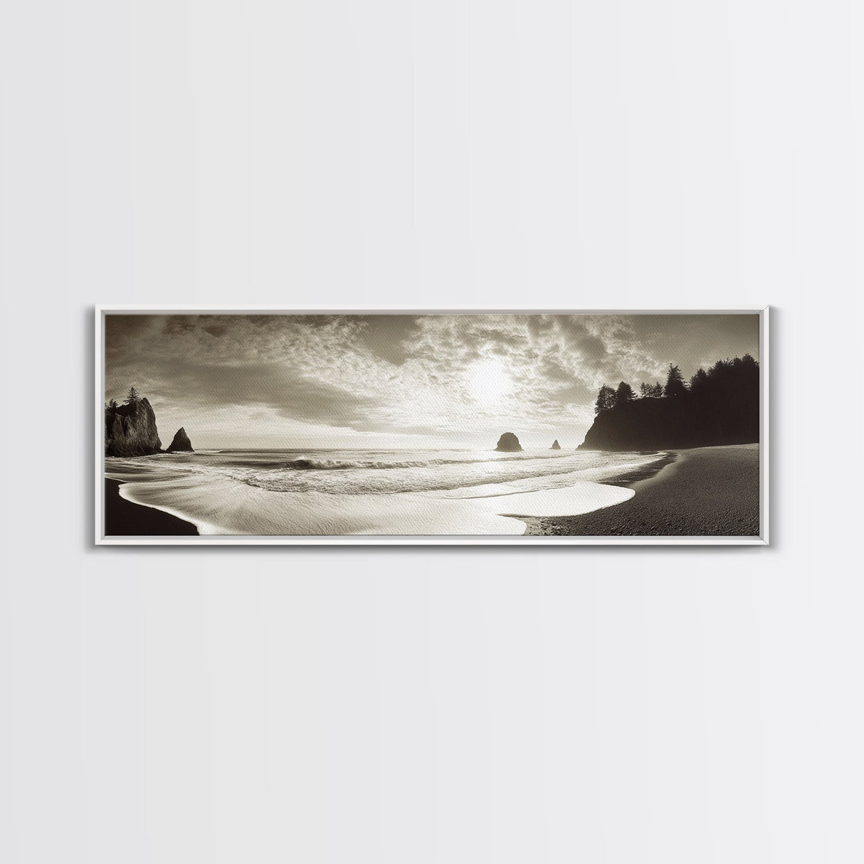 Seaside Cliff Sunset, Pacific Coast View, Canvas Print, Coastal Living Room Art, Modern Neutral Decor, Ocean Landscape Photography
