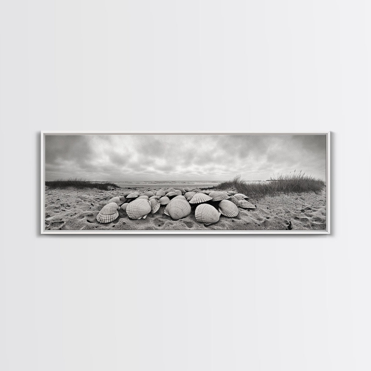 Scallop Shell Cluster, Dune Beach Scene, Canvas Print, Coastal Kitchen Decor, Minimalist Shell Wall Art, Natural Beach Aesthetic