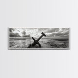Seaside Iron Anchor, Rustic Beach Print, Nautical Ocean Art, Framed Canvas Print, Moody Wall Decor, Coastal Living Room Art