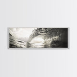 Ocean Barrel Wave, Surf Photography, Coastal Decor, Sepia Framed Canvas Print, Modern Beach House Bathroom or Living Room Wall Art