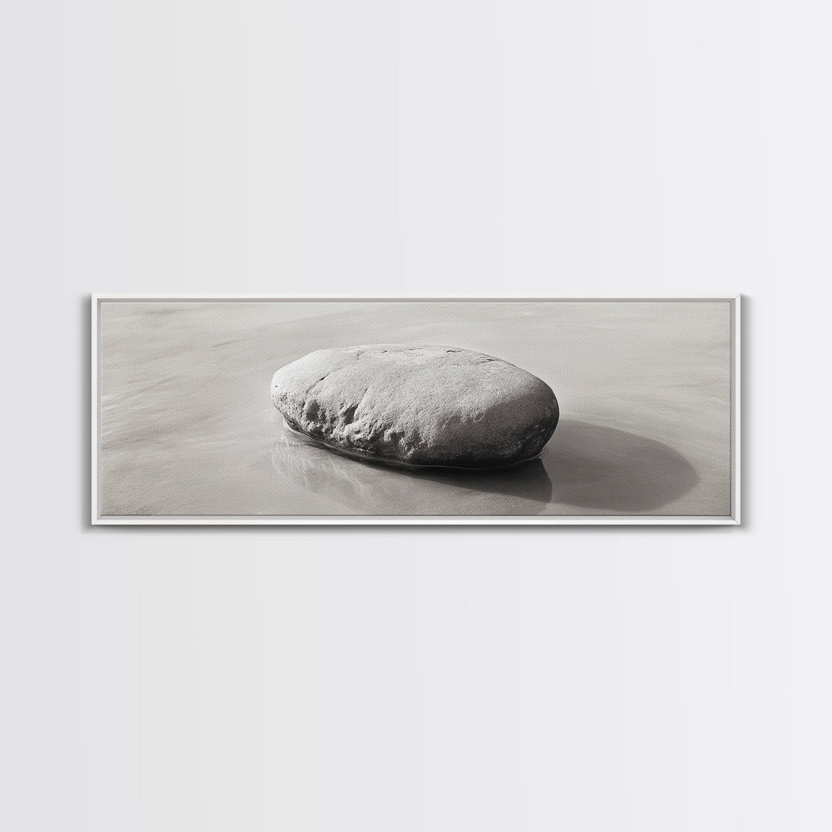Smooth Beach Rock, Minimal Seascape, Zen Coastal Decor, Tranquil Framed Canvas Print, Modern Spa or Bedroom Wall Art