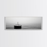 Solitary Sea Buoy, Calm Ocean View, Black White Minimalist, Nautical Canvas Print, Peaceful Coastal Wall Art, Bedroom Decor