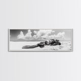 Scuba Gear, Deserted Beach, Ocean Explorer, Framed Canvas Print, minimalist beach decor, scuba diver gift, ocean wall art, travel lover art