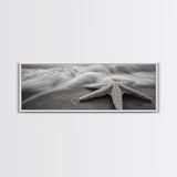 Starfish Closeup, Ocean Wave Motion, Coastal Macro Scene, Framed Canvas Print, minimalist beach decor, bathroom wall art, nautical vibe