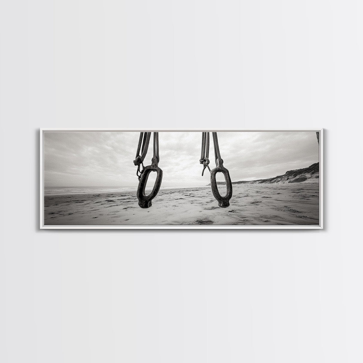 Nautical Swing, Beach Ropes, Seaside Minimalism, Canvas Print, black and white beach decor, coastal hallway wall art, maritime rustic style