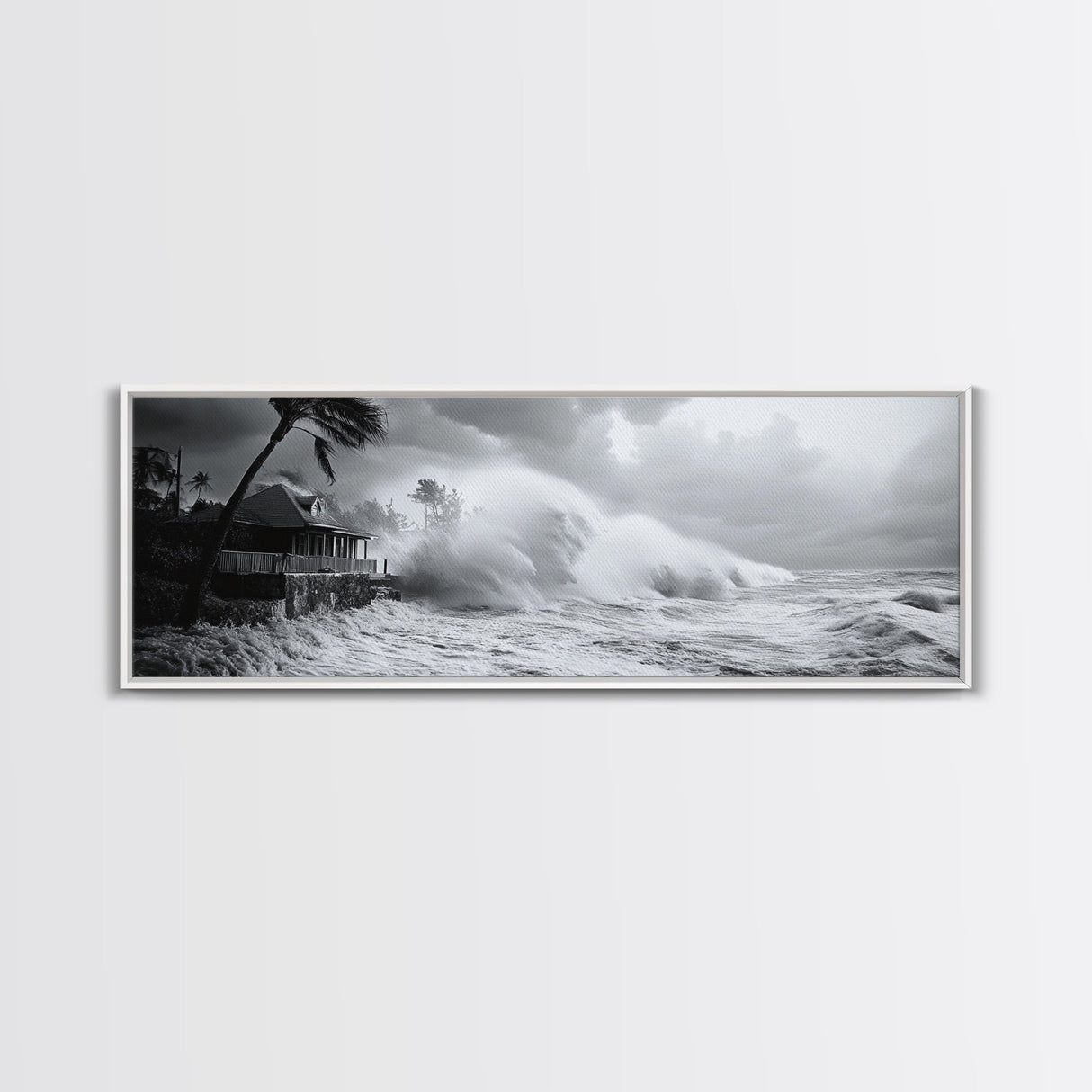 Stormy Waves, Ocean Fury, Tropical Housefront, Canvas Print, dramatic coastal decor, fall storm wall art, modern living room statement