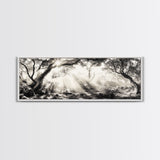 Enchanted Forest, Sunlight Rays, Dreamy Woodland, Framed Canvas Print, boho nature decor, spiritual wall art, bedroom forest scene