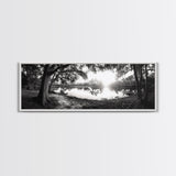 River Sunset, Mossy Trees, Tranquil Reflection, Framed Canvas Print, southern forest wall art, peaceful living room decor, rustic boho vibe