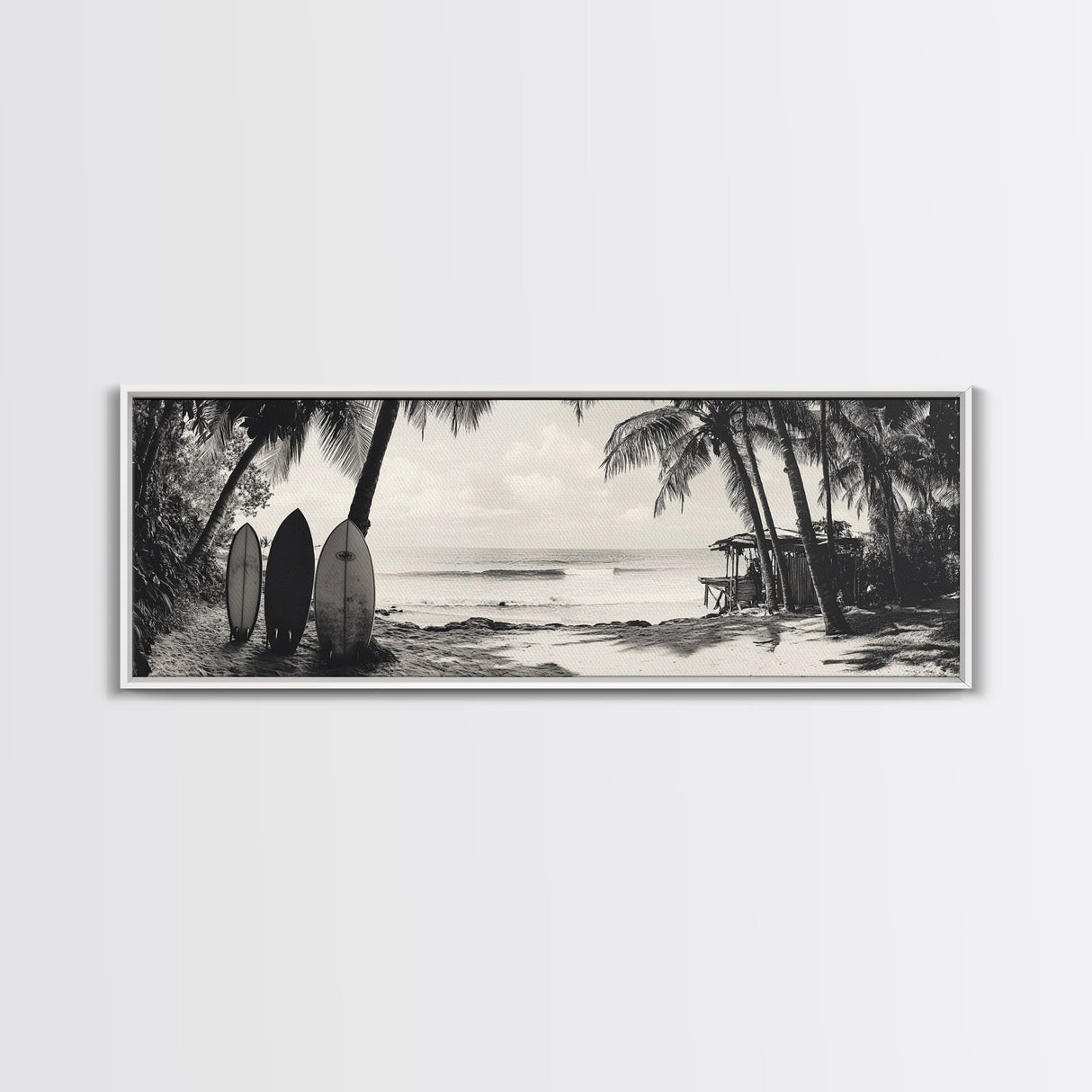 Surf Shack, Palm Trees, Tropical Boards, Canvas Print, retro beach wall art, coastal boho room decor, surfer cabin vibe, chill summer look