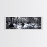 Swamp Roots, Cypress Trees, Flooded Forest, Framed Canvas Print, southern nature art, rustic lodge wall decor, moody woodland photography