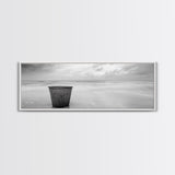 Seaside Metal Pail, Coastal Minimalism, Black White Art, Modern Bathroom Art, Framed Canvas Print, Tranquil Ocean Wall Decor