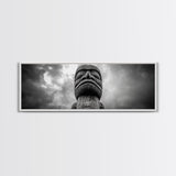 Tribal Totem Head, Cultural Wall Art, Primitive Sculpture Print, Monochrome Decor, Canvas Print, Office or Study Accent