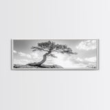 Lone Curved Tree, Zen Nature Print, Minimalist Landscape, Calming Decor, Framed Canvas Print, Bedroom Wall Statement