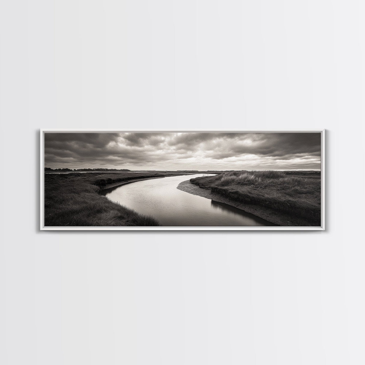 Serene River, Marsh Landscape, Calm Waters, Tranquil Nature, Framed Canvas Print, Minimalist Decor, Entryway Art, Fall Home Vibes