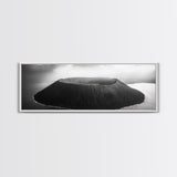 Island Volcano, Crater View, Aerial Landscape, Coastal Photography, Canvas Print, Nature Wall Decor, Bedroom Art, Monochrome Landscape