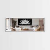 Lotus Bloom, Zen Flower, Tranquil Petals, Spiritual Nature Print, Black and White, Canvas Print, Spa Wall Decor, Meditation Room Art