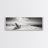Coastal Chair, Black White, Seaside Decor, Beach Life, Framed Canvas Print, Coastal wall art, minimalist art, neutral tones, coastal room