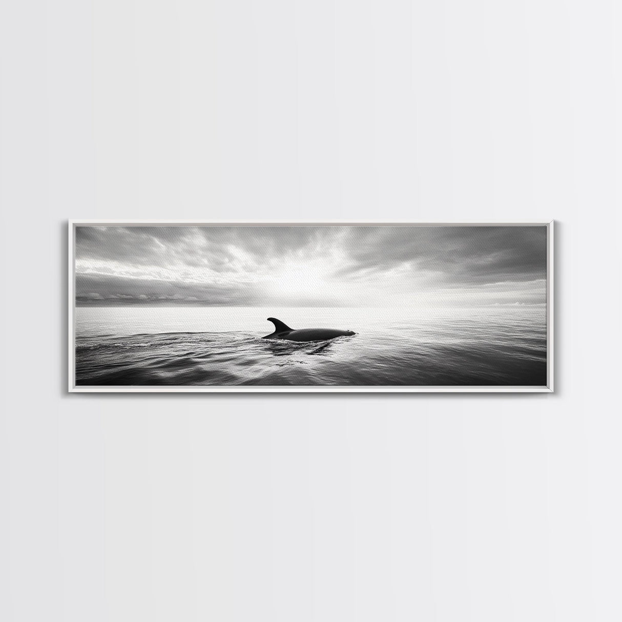 Ocean Sunset Orca, Tranquil Whale Scene, Marine Wildlife, Canvas Print, Minimalist Bathroom Decor, Coastal Bedroom Wall Art