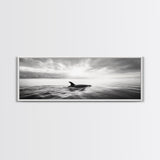 Ocean Sunset Orca, Tranquil Whale Scene, Marine Wildlife, Canvas Print, Minimalist Bathroom Decor, Coastal Bedroom Wall Art