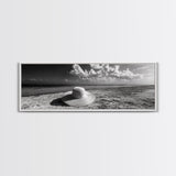 Beach Hat Scene, Coastal Escape, Sunny Seaside Moment, Framed Canvas Print, Modern Boho Bedroom Art, Summer Inspired Wall Decor