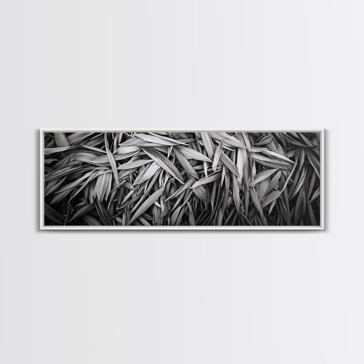Textured Leaves, Monochrome Nature, Abstract Pattern, Botanical Wall Art, Framed Canvas Print, Modern Bedroom Art, Minimalist Decor