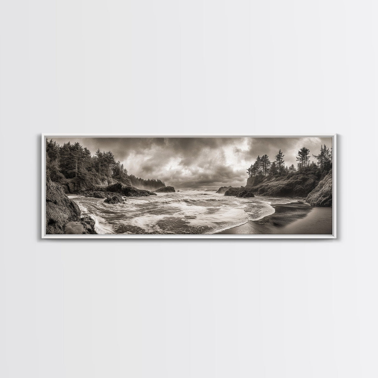 Wild Coastline, Rugged Waves, Stormy Shore, Nature Photography, Framed Canvas Print, Fall Living Room Wall Art, Rustic Coastal Decor