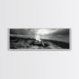Driftwood Fire, Coastal Sky, Ocean Mood, Fall Campfire, Framed Canvas Print, rustic lake decor, bohemian fireplace art, nature wall accent