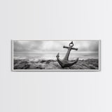 Anchor Shore, Ocean Symbol, Coastal Rust, Nautical Fog, Framed Canvas Print, Bathroom Decor, Marine Wall Art, Minimalist Nautical Style