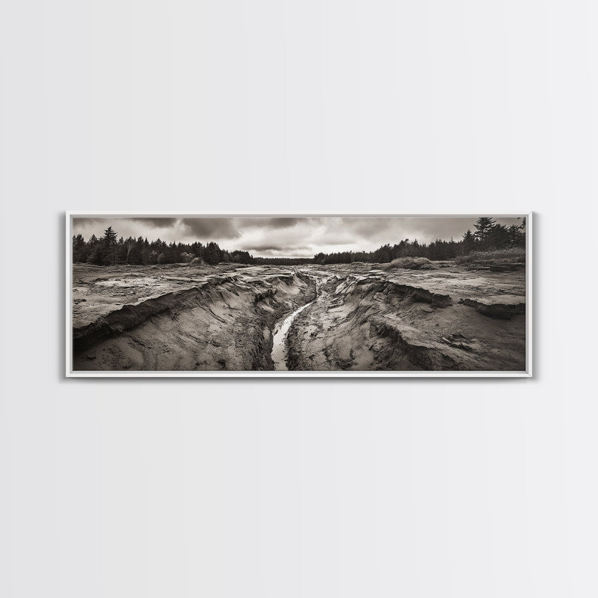Rugged Riverbed Path, Forest Edge, Moody Terrain, Earthy Scene, Framed Canvas Print, Rustic Cabin Art, Autumn Entryway Decor