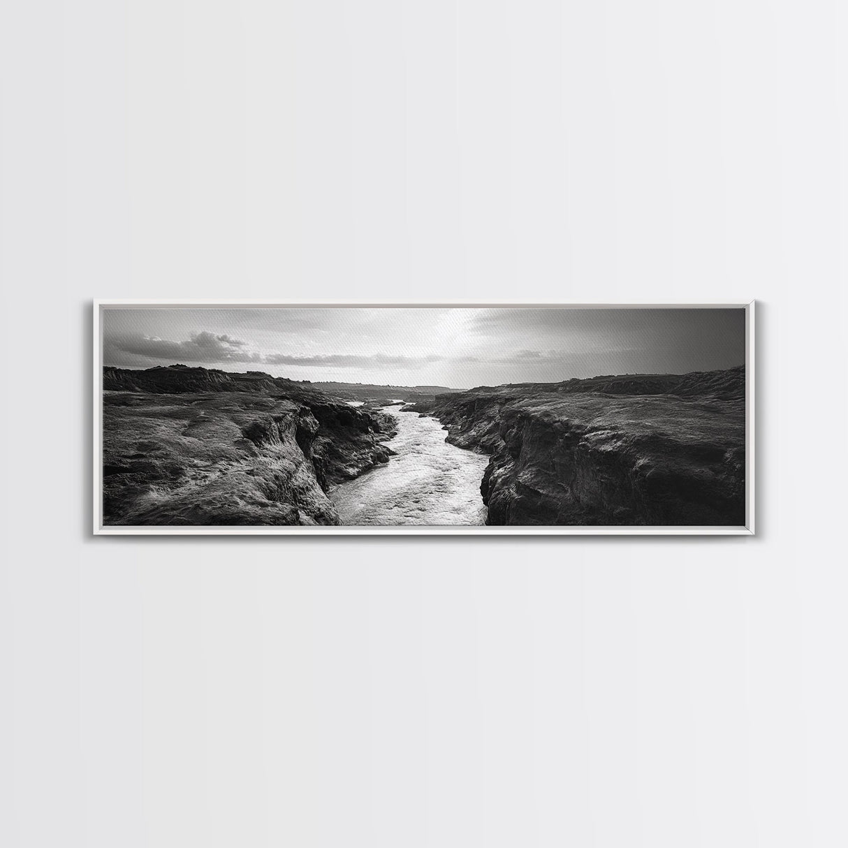 River Canyon, Rugged Cliffs, Dramatic Valley, Wild Terrain, Framed Canvas Print, Adventure Wall Art, Office Decor, Nature Photography Style