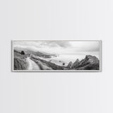 Coastal Trail View, Mountain Seascape, Minimalist Beach Path, Framed Canvas Print, Serene Landscape, Living Room Wall Art, Nature Decor