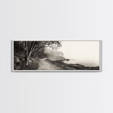 Forest Path, Misty Woods, Quiet Trail, Coastal Fog, Framed Canvas Print, Scandinavian Decor, Entryway Art, Minimal Nature Photography