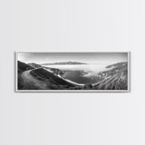 Mountain Road, Foggy Ocean View, Cliffside Drive, Framed Canvas Print, Scenic Wall Decor, Travel Photography, Modern Minimalist Art