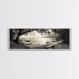 Serene Bench, Ocean View, Tropical Shoreline, Framed Canvas Print, Tranquil Beach Art, Entryway Decor, Nature Photography Wall Art