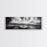 Compass Rose, Ocean Horizon, Palm Trees, Canvas Print, Nautical Beach Art, Boho Living Room Wall Art, Black and White Coastal Decor