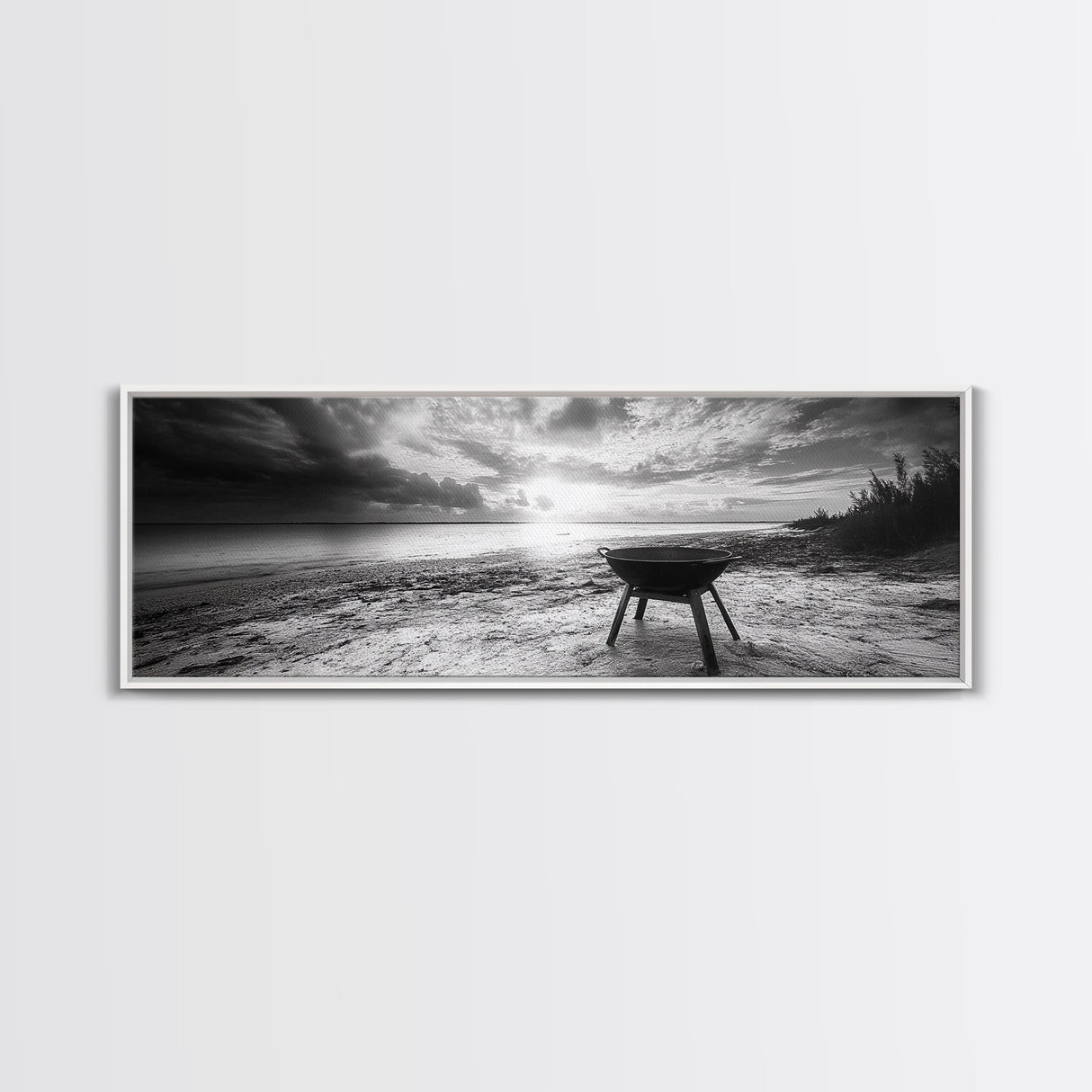 Beach Grill, Sunset Shore, Cloudy Horizon, Canvas Print, Coastal Minimalist Decor, Kitchen Wall Art, Autumn Beach House Accent