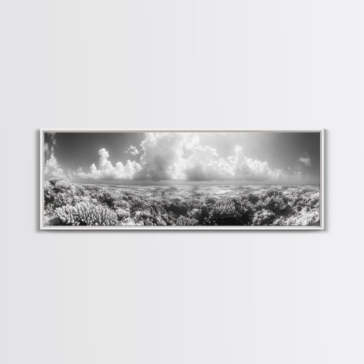 Coral Reef, Ocean Horizon, Cloudscape, Canvas Print, Underwater Nature Photography, Bathroom Wall Art, Marine Coastal Decor