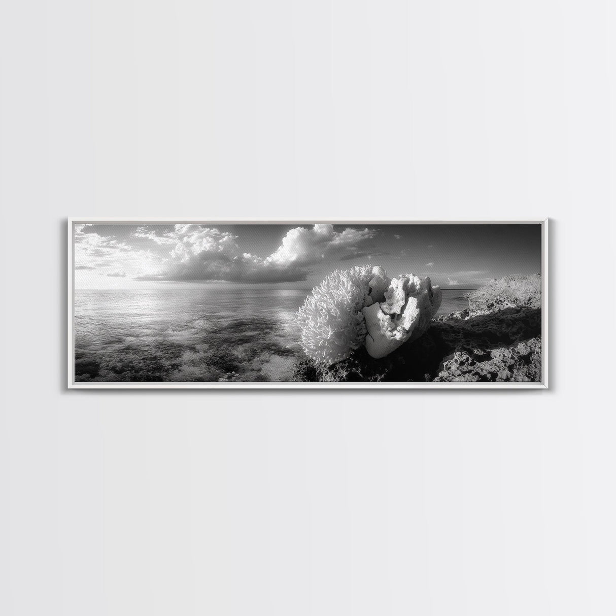 Sea Coral, Calm Ocean, Reef Textures, Framed Canvas Print, Coastal Bathroom Art, Monochrome Ocean Decor, Nature Photography Accent