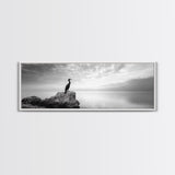 Solitary Bird, Ocean Rock, Minimalist Seascape, Canvas Print, Peaceful Wall Art, Zen Decor, Black and White Living Room Accent